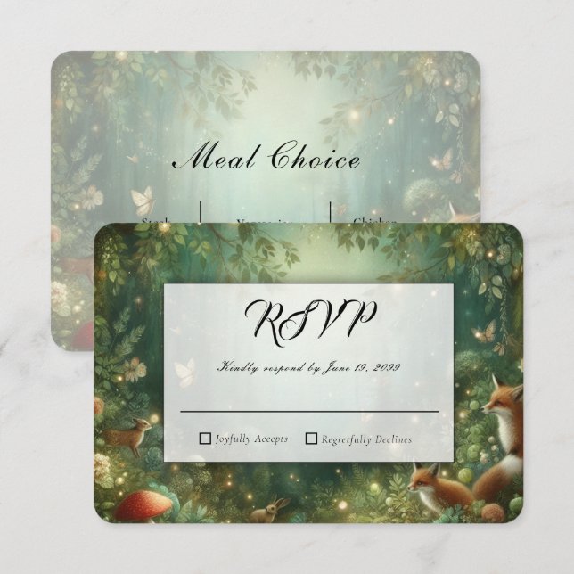 Cartão RSVP Casamento na Floresta Encantada Esmeralda Verde (Frente/Verso)
