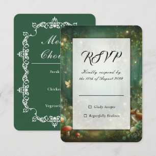 Cartão RSVP Casamento na Floresta Encantada Esmeralda Verde