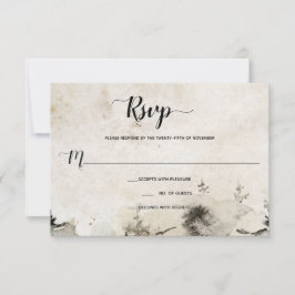 Cartão RSVP Casamento na Montanha Alpina em Aquarela Cinza e D