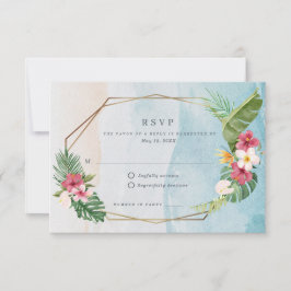 Cartão RSVP Casamento na Praia com Flores Tropicais