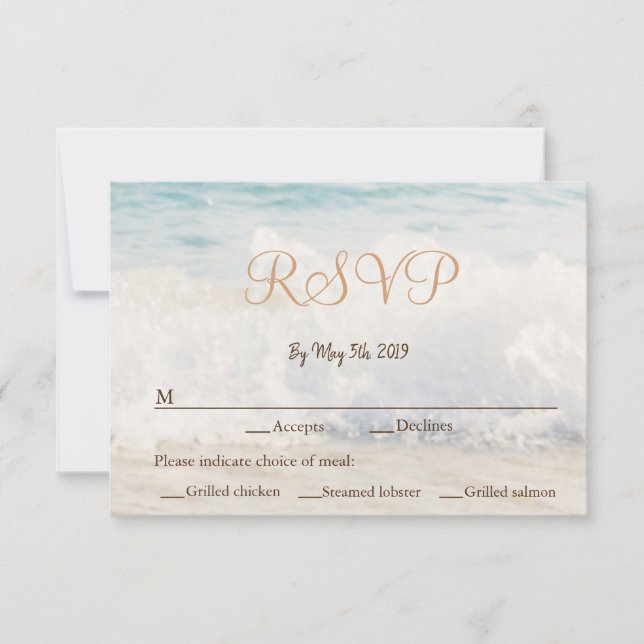Cartão RSVP Casamento na praia com praia e mar (Frente)