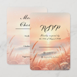 Cartão RSVP Casamento na Praia do Prado do Pôr do Sol Dourado