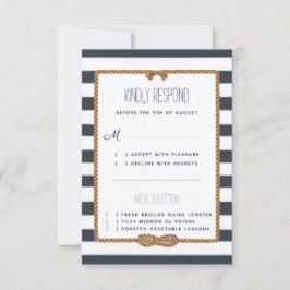 Cartão RSVP Casamento Náutico Azul-Marinho e Evento de Aquarel