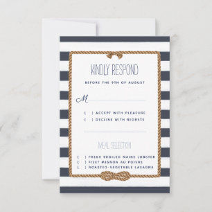 Cartão RSVP Casamento Náutico Azul-Marinho e Evento de Aquarel