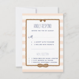 Cartão RSVP Casamento Náutico Coral e Evento de Aquarela Branc