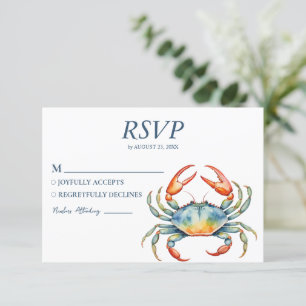 Cartão RSVP Casamento Náutico de Praia Trendy Watercolor Crab