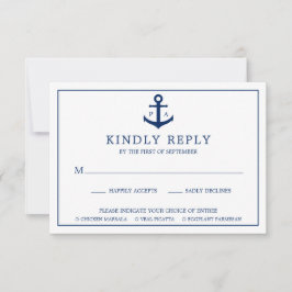 Cartão RSVP Casamento Náutico do Monograma de Âncora Azul mari