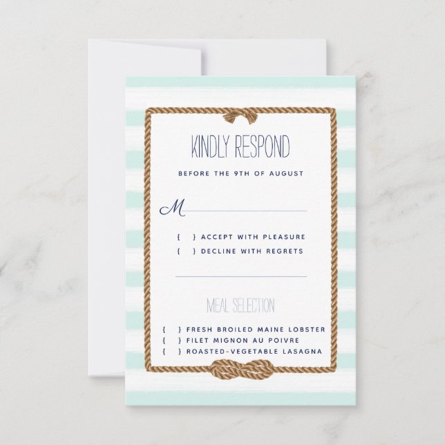 Cartão RSVP Casamento Náutico Evento de Aquarela em Verde Ment (Frente)