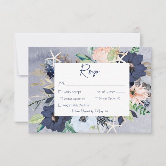 Cartão RSVP Casamento Náutico Rustic Floral Beach (Frente)