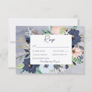 Cartão RSVP Casamento Náutico Rustic Floral Beach
