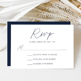 Cartão RSVP Casamento Navy com Letra Minimalista Moderna