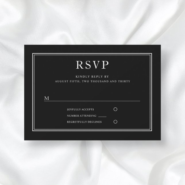 Cartão RSVP Casamento Negro Clássico Elegante (Criador carregado)