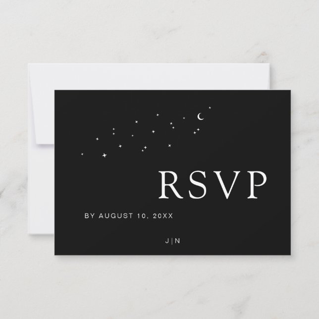 Cartão RSVP Casamento Negro de Lua Celestial Elegante e Estrel (Verso)