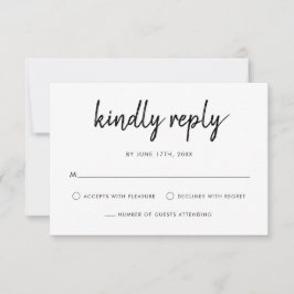 Cartão RSVP Casamento Negro E Branco Com Script Negra Moderno