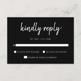 Cartão RSVP Casamento Negro E Branco Com Script Negra Moderno