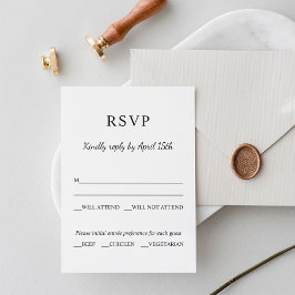 Cartão RSVP Casamento Negro e Branco Elegante