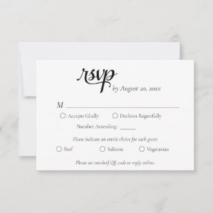 Cartão RSVP Casamento Negro e Branco minimalista elegante