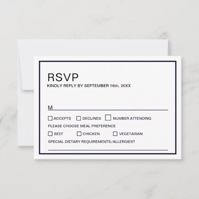 Cartão RSVP Casamento Negro e Branco minimalista moderno (Frente)