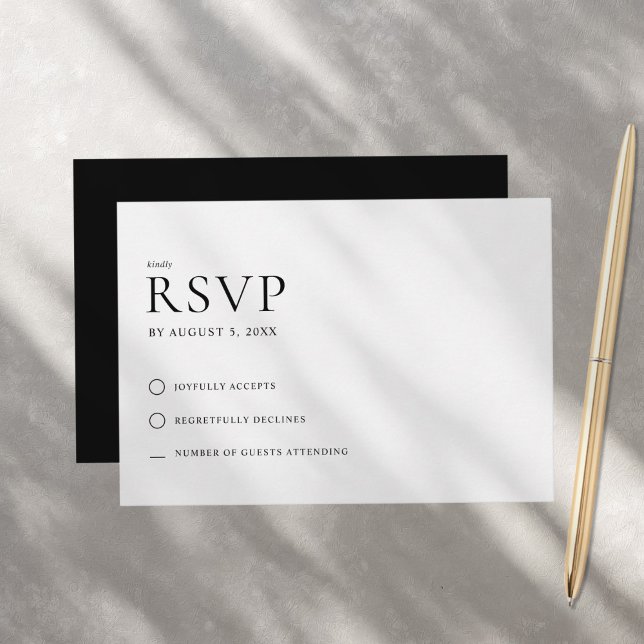 Cartão RSVP Casamento Negro e Branco minimalista moderno (Criador carregado)