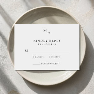 Cartão RSVP Casamento Negro e Branco minimalista moderno