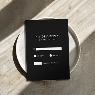 Cartão RSVP Casamento Negro e Branco minimalista moderno