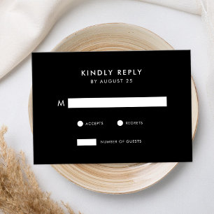 Cartão RSVP Casamento Negro e Branco minimalista moderno