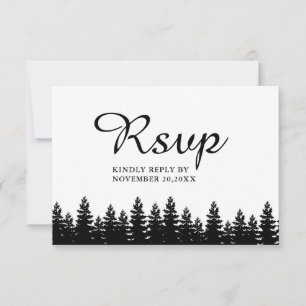 Cartão RSVP Casamento Negro e Branco minimalista moderno com r