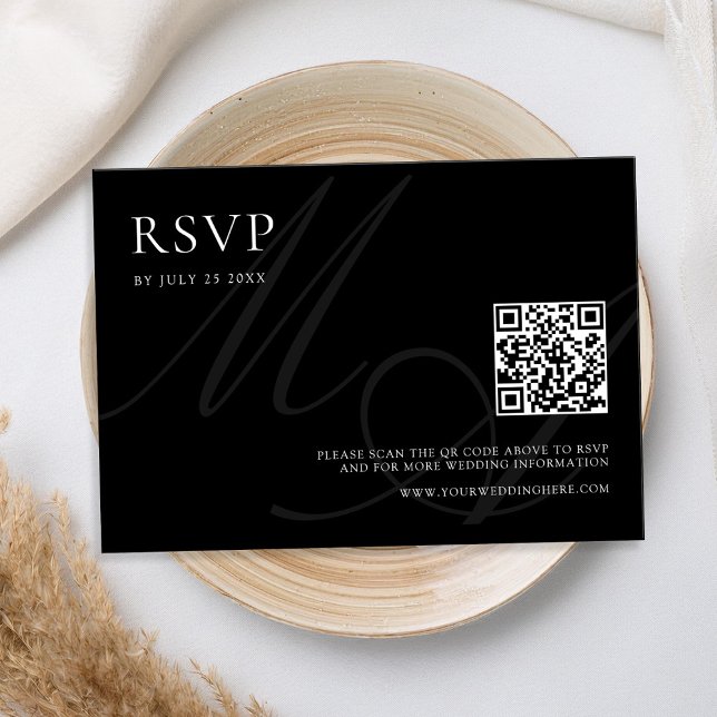 Cartão RSVP Casamento Negro e Branco Minimalista Moderno Elega (Criador carregado)