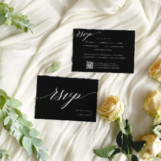 Cartão RSVP Casamento Negro Elegante Minimalista