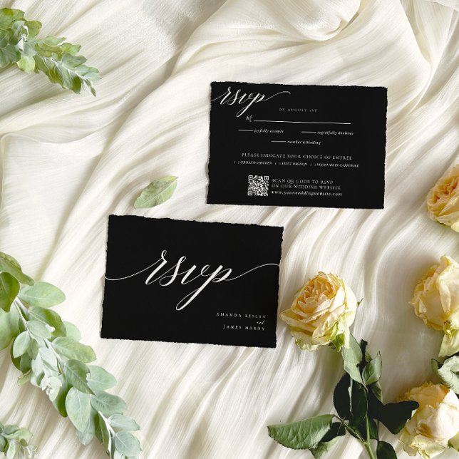 Cartão RSVP Casamento Negro Elegante Minimalista (Criador carregado)