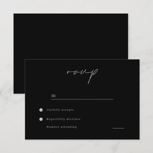 Cartão RSVP Casamento Negro Minimalista Moderno (Frente/Verso)