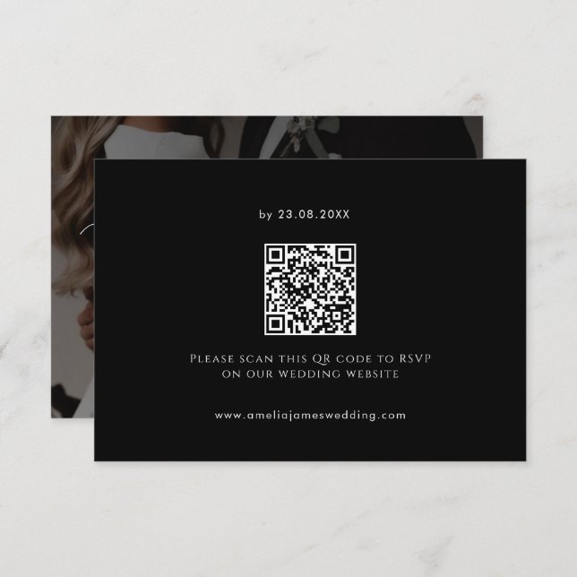 Cartão RSVP Casamento negro minimalista moderno (Frente/Verso)