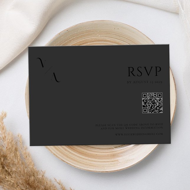 Cartão RSVP Casamento Negro Mínimo Mínimo Elegante Moderno (Criador carregado)