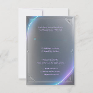 Cartão RSVP Casamento Neon Elétrico Azul Cinza Roxo Moderno