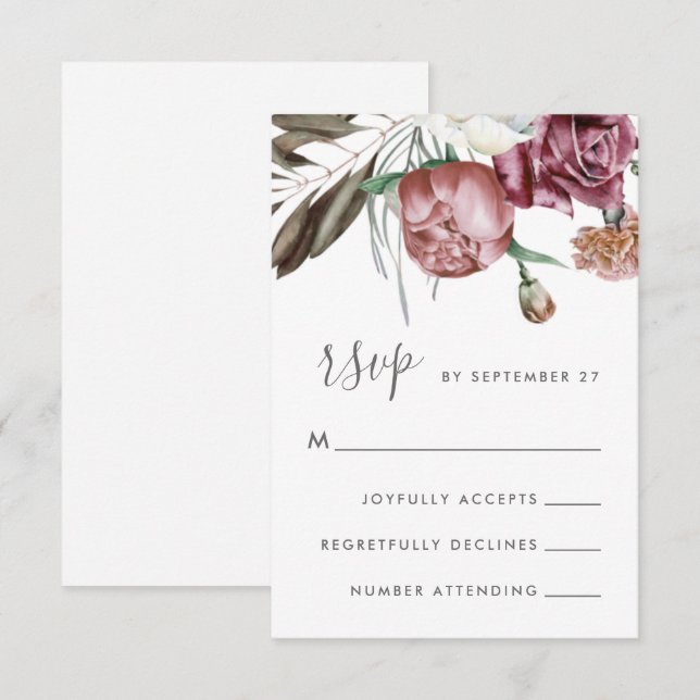 Cartão RSVP Casamento Neutral Boho Floral Moderno (Frente/Verso)