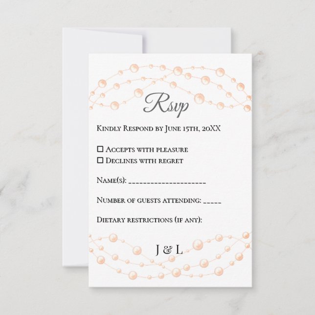 Cartão RSVP Casamento Neutro de Pérola Romântica Pearl Moderna (Frente)
