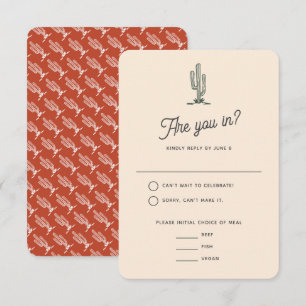 Cartão RSVP Casamento no Deserto de Saguaro Cactos Vermelho Ne