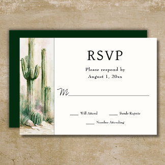 Cartão RSVP Casamento no Deserto do Sudoeste com Cacto em Aqua