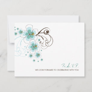 Cartão RSVP Casamento no Destino de Praia com Hibisco Azul Tro