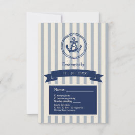 Cartão RSVP Casamento no Destino Marítimo com Faixa Azul Âncor