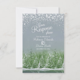 Cartão RSVP Casamento no inverno art green cinza response card