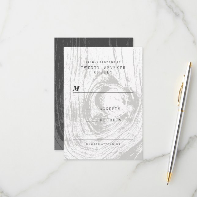 Cartão RSVP Casamento no inverno Clássico Moderno de Madeira R (Frente/Verso In Situ)