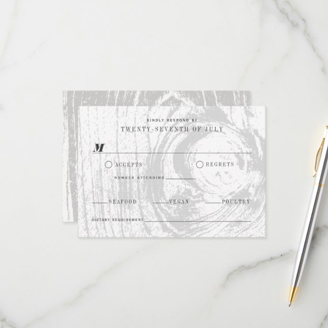 Cartão RSVP Casamento no inverno Clássico Moderno de Madeira R (Frente/Verso In Situ)