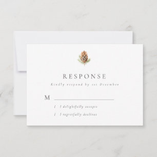 Cartão RSVP Casamento no inverno de Cone de Pino Simples