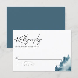 Cartão RSVP Casamento no inverno de Floresta Azul de Aquarela