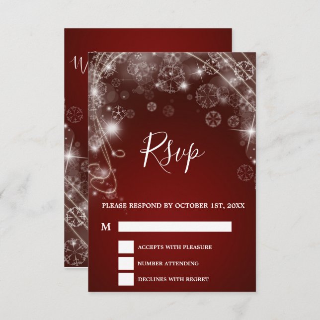 Cartão RSVP Casamento no inverno de Natal Vermelho Elegante (Frente/Verso)