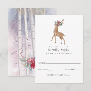 Cartão RSVP Casamento no inverno de pinheiro de veado de água