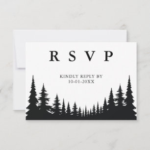 Cartão RSVP Casamento no inverno dos pinheiros brancos e preto