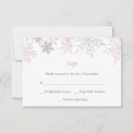 Cartão RSVP Casamento no inverno Dusty Pink & Silver Snowflake