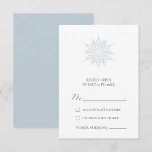 Cartão RSVP Casamento no inverno Elegante Floco de Neve Azul-G